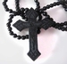 Bidsnoer/ketting houten, met een groot kruis, zwart 